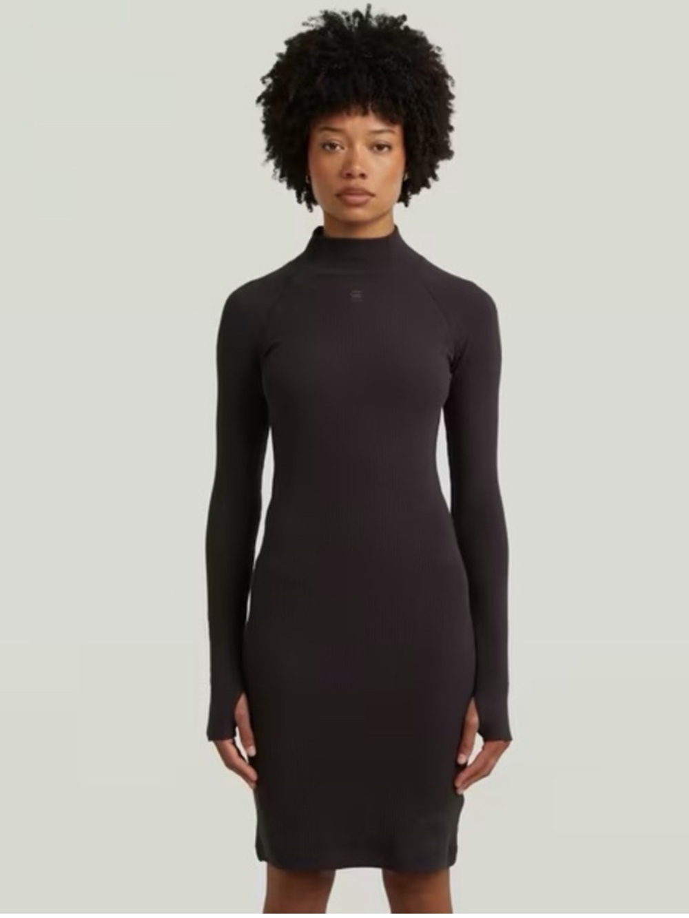 G-Star Black Long Sleeve Ribbed Mock Neck Midi Dress Size Small NWT